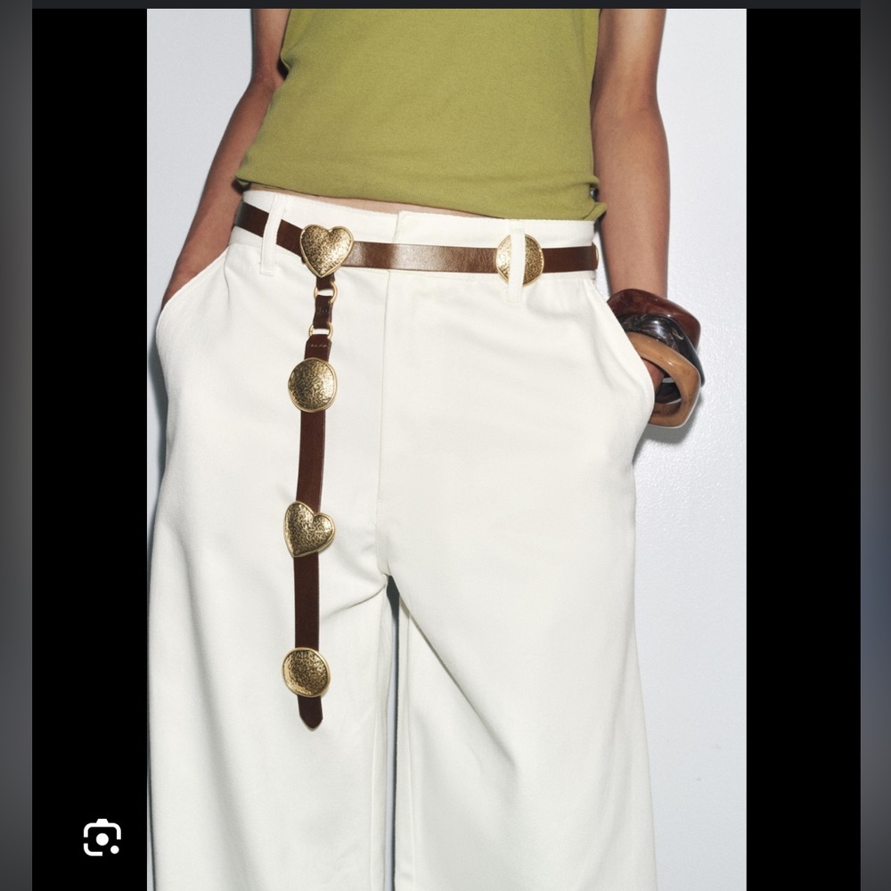 ZARA ZARA Leather Belt with Gold Metal Details